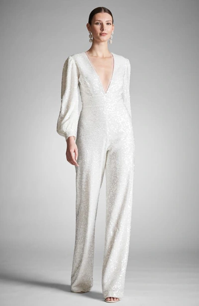 Shop Sachin & Babi Presly Sequin Long Sleeve Jumpsuit In Clear/ Ivory