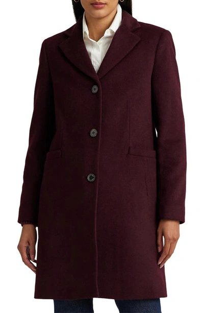 Shop Lauren Ralph Lauren Reefer Wool Blend Coat In Vintage Burgundy