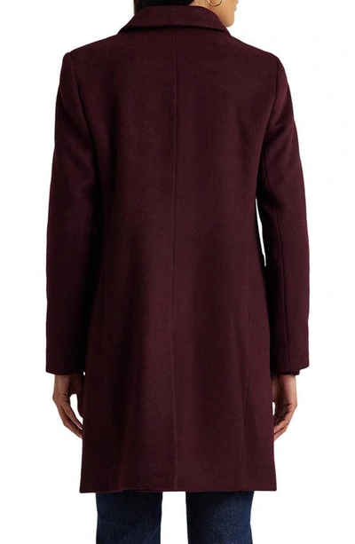 Shop Lauren Ralph Lauren Reefer Wool Blend Coat In Vintage Burgundy