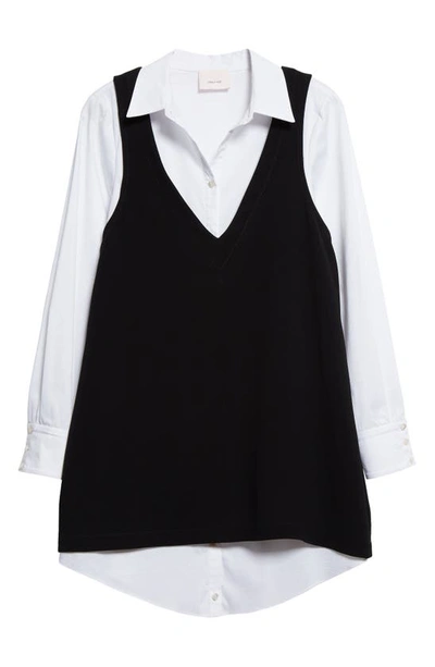 Shop Cinq À Sept Catilina Layered Long Sleeve Minidress In Black/ White
