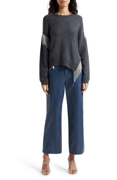 Shop Cinq À Sept Lilliana Asymmetric Fringe Sweater In Medium Heather Grey/ Silver
