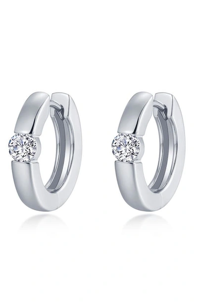 Shop Lafonn Simulated Diamond Huggie Hoop Earrings In Platinum/ White