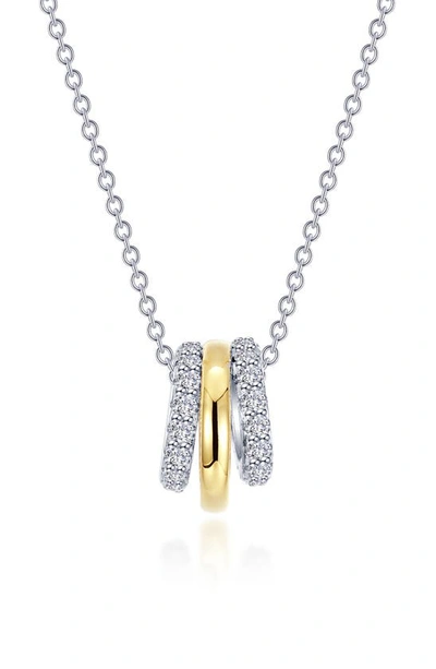 Shop Lafonn Two-tone Simulated Diamond Tube Charm Necklace In Two Tone
