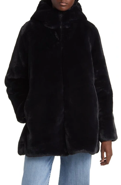 Shop Save The Duck Bridget Reversible Faux Fur Hooded Jacket In Black