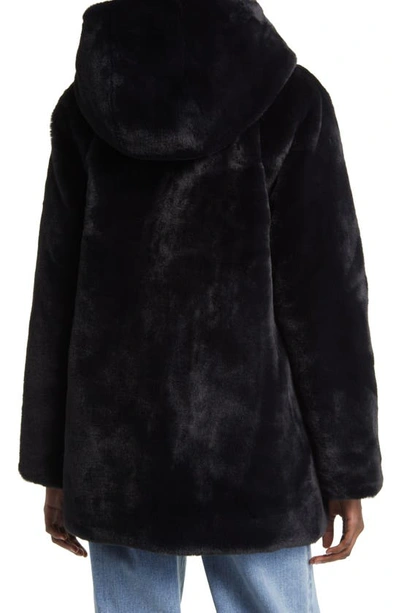 Shop Save The Duck Bridget Reversible Faux Fur Hooded Jacket In Black