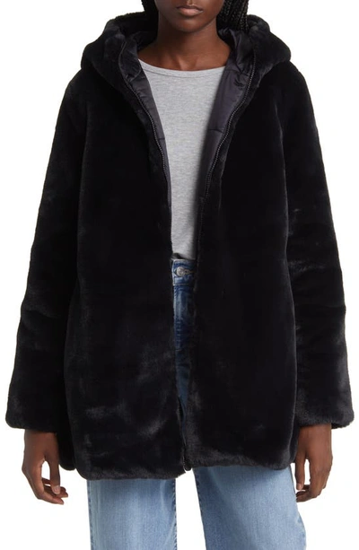 Shop Save The Duck Bridget Reversible Faux Fur Hooded Jacket In Black