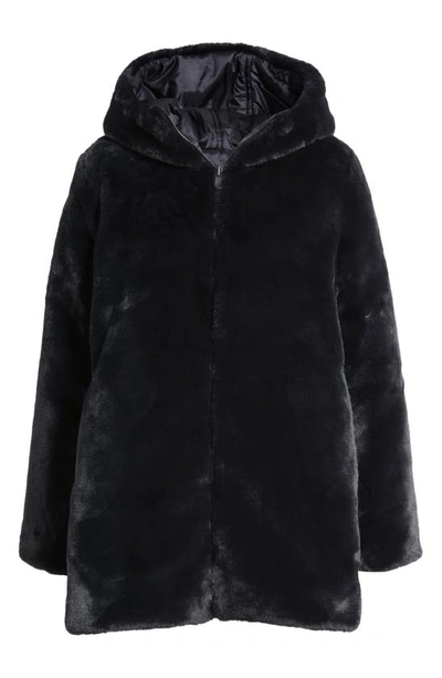Shop Save The Duck Bridget Reversible Faux Fur Hooded Jacket In Black