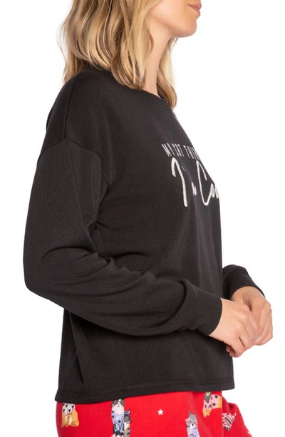 Shop Pj Salvage Embroidered Long Sleeve Pajama Top In Black