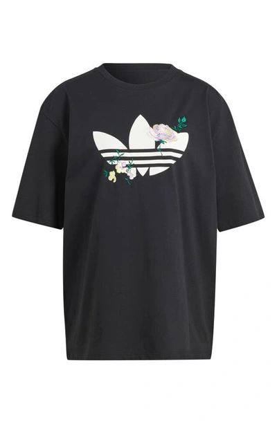 Shop Adidas Originals Flower Trefoil Oversize Cotton T-shirt In Black