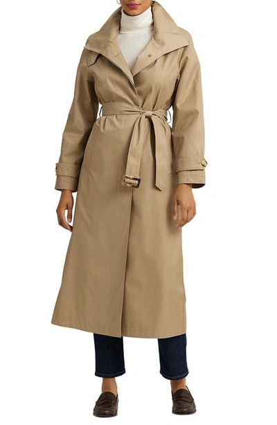 Shop Lauren Ralph Lauren Stand Collar Trench Coat In Sand