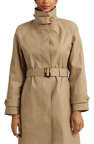 Shop Lauren Ralph Lauren Stand Collar Trench Coat In Sand