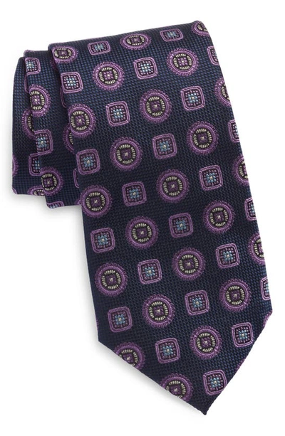 Shop Nordstrom Medallion Silk Tie In Navy-purple