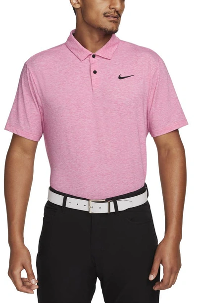 Shop Nike Dri-fit Heathered Golf Polo In Fireberry/ Black