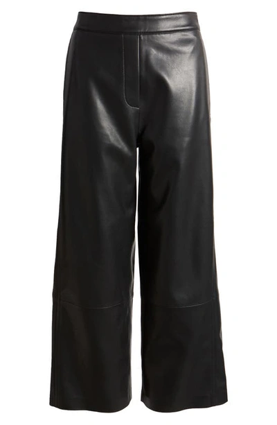 Shop Kobi Halperin Bernie Faux Leather Wide Leg Crop Pants In Black