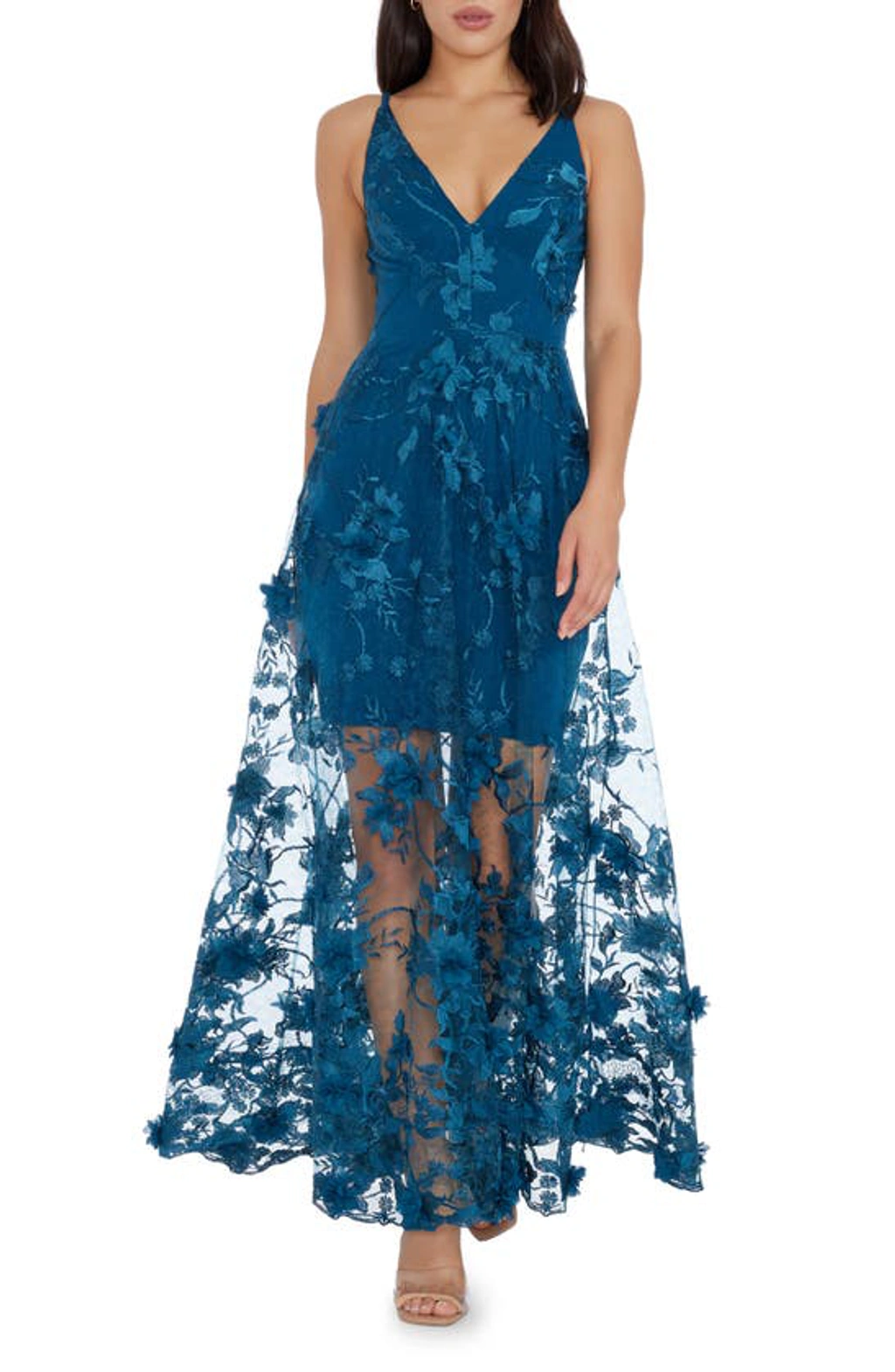 dress the population sidney embellished lace gown Dress The Population Sidney V-Neck A-Line Lace Floral Appliqu Gown