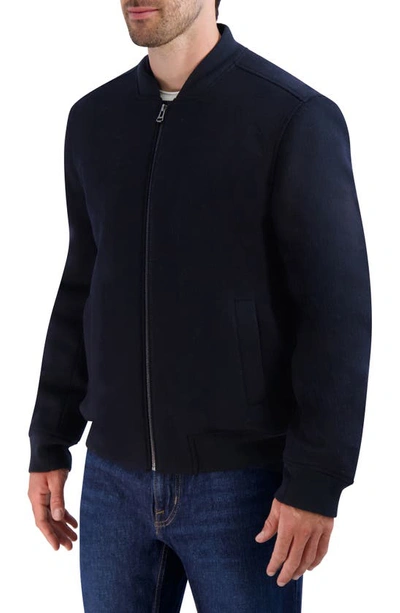 Shop Cole Haan Wool Blend Bomber Jacket In Navy