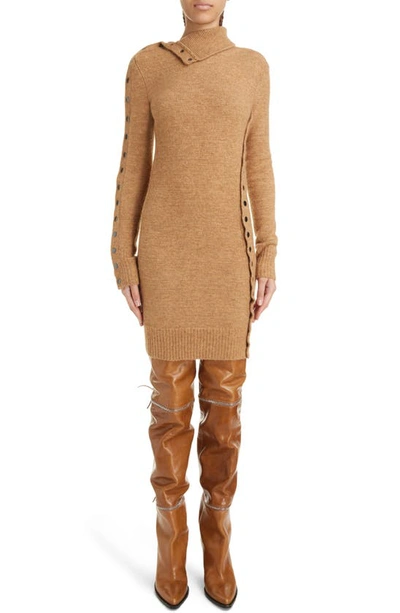 Shop Isabel Marant Marina Snap Detail Long Sleeve Sweater Dress In Camel