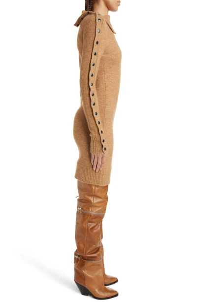 Isabel Marant Snap Detail Long Sleeve Sweater Dress In Camel