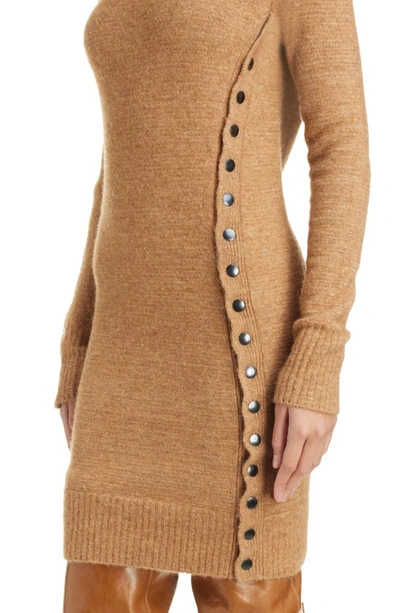 Shop Isabel Marant Marina Snap Detail Long Sleeve Sweater Dress In Camel