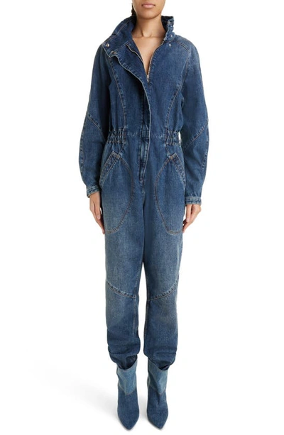 Shop Isabel Marant Kimea Long Sleeve Nonstretch Denim Jumpsuit In Dark Blue