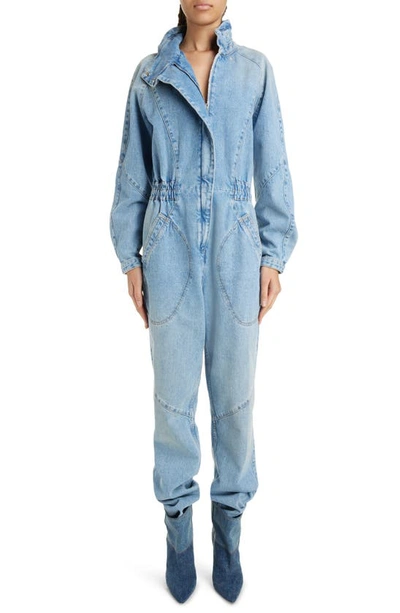 Shop Isabel Marant Kimea Long Sleeve Nonstretch Denim Jumpsuit In Light Blue