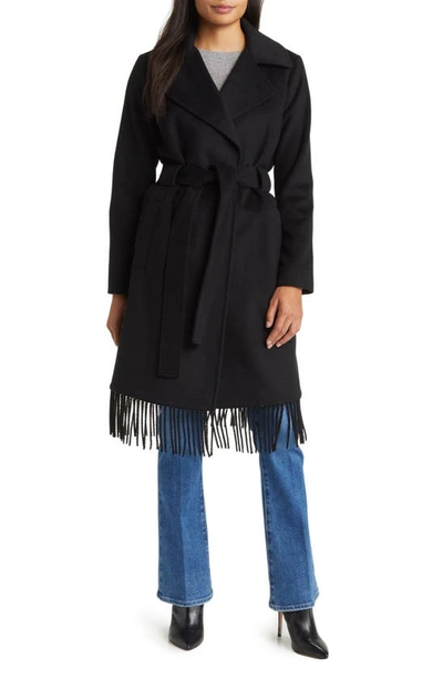 Shop Sam Edelman Fringe Wrap Coat In Black