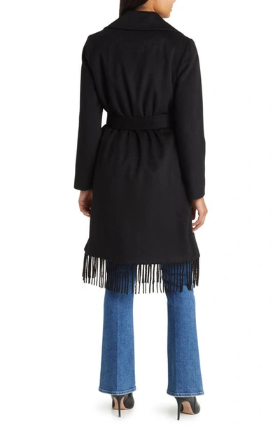 Sam Edelman Fringe Wool-blend Wrap Coat In Black