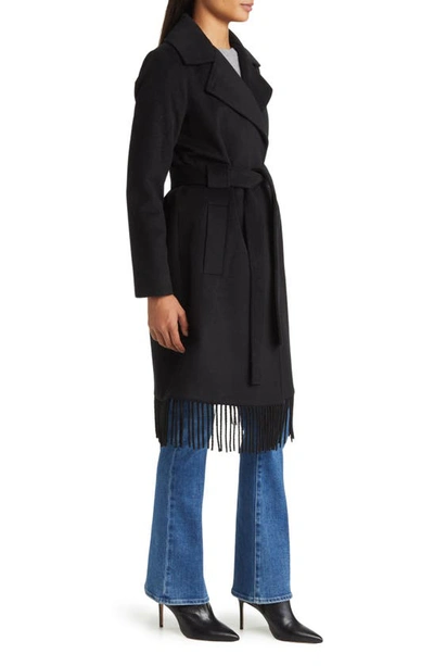 Sam Edelman Fringe Wool-blend Wrap Coat In Black