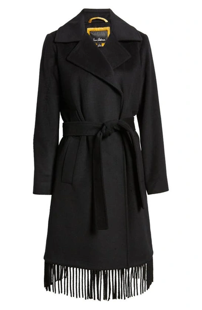 Sam Edelman Fringe Wool-blend Wrap Coat In Black