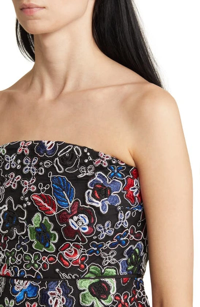 Shop Sam Edelman Floral Embroidery Strapless Minidress In Black Multi