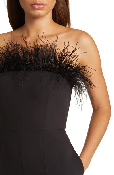 Shop Sam Edelman Feather Trim Strapless Jumpsuit In Black