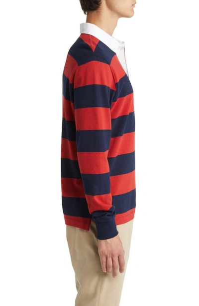Shop North Sails Stripe Cotton Rugby Shirt In Red/navy