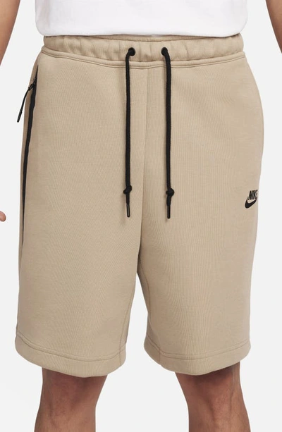 Shop Nike Tech Fleece Sweat Shorts In Khaki/ Black