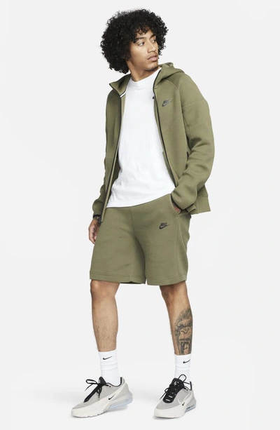 Shop Nike Tech Fleece Sweat Shorts In Medium Olive/ Black