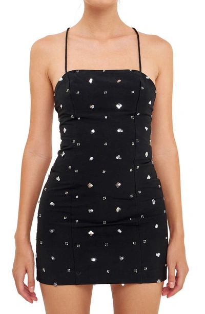 Endless Rose Sequin Floral Embellished Minidress In Black