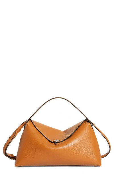 Shop Totême T-lock Curved Leather Shoulder Bag In Tan Grain