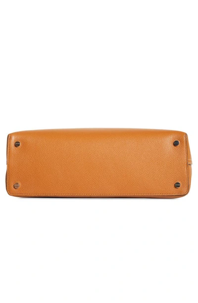 Shop Totême T-lock Curved Leather Shoulder Bag In Tan Grain