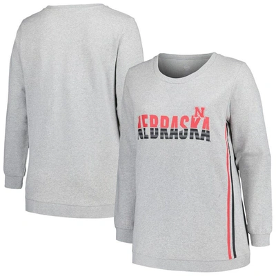 Shop Profile Heather Gray Nebraska Huskers Plus Size Side Stripe Pullover Sweatshirt