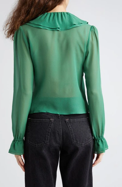 Shop Bode Flounce Ruffle Long Sleeve Silk Top In Green