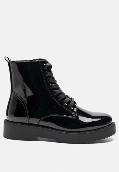 London Rag Rubble Statement Pu Lace Up Ankle Boots In Black