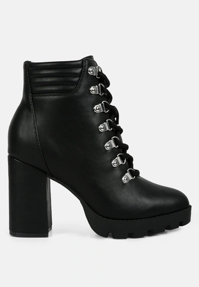 London Rag Hamiltons Lace Up Block Heel Boots In Black