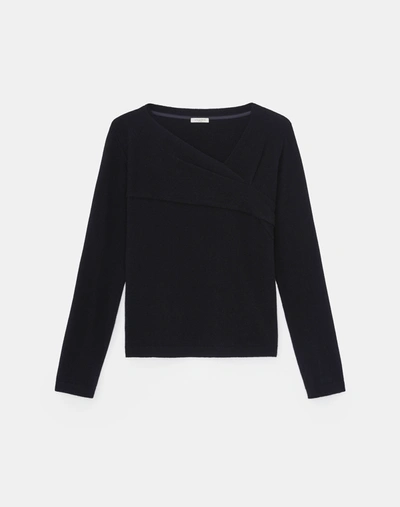 Shop Lafayette 148 Cashmere Pleated Front Sweater In Black