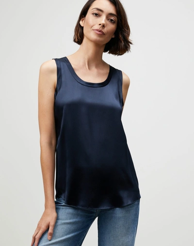 Shop Lafayette 148 Silk Charmeuse Reversible Perla Blouse In Blue