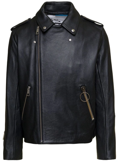 Shop Apc 'morgan' Black Biker Jacket With Zip In Leather Man