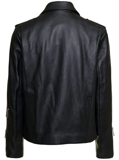 Shop Apc 'morgan' Black Biker Jacket With Zip In Leather Man
