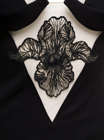 Shop David Koma Black Sleeveless Minidress With Embroidered Flower In Viscose Blend Woman