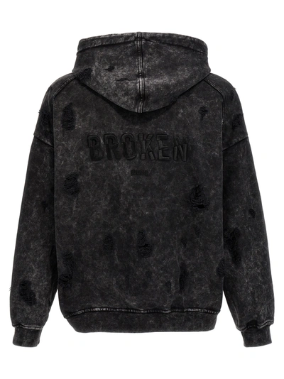 Shop Juunj Destroyed Embroidery Hoodie Sweatshirt Gray