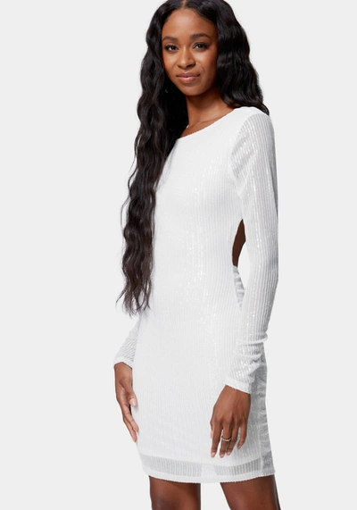 Bebe Open Back Sparkle Mini Dress In Cloud Dancer