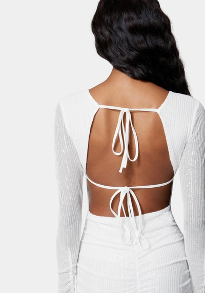 Bebe Open Back Sparkle Mini Dress In Cloud Dancer