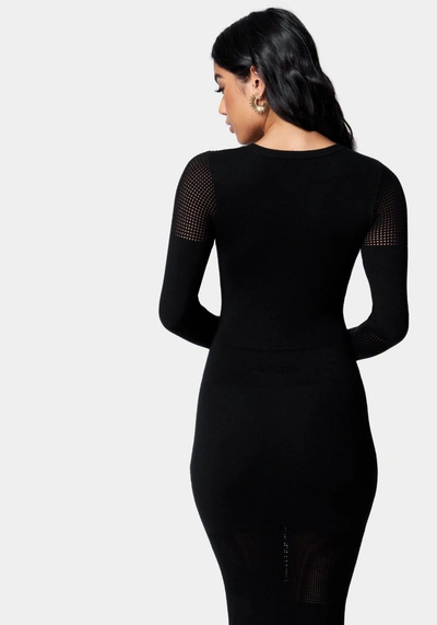 Shop Bebe Pointelle Panel Midi Dress In Black